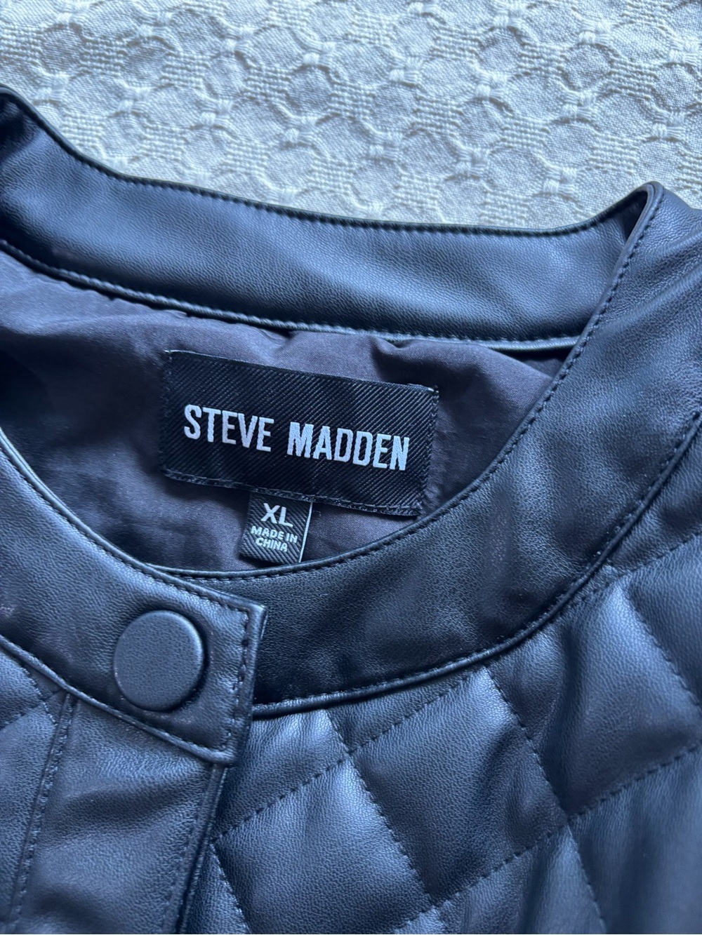 Steve Madden Black Quilted Faux-Leather Snap Jacket - Picture 5 of 13